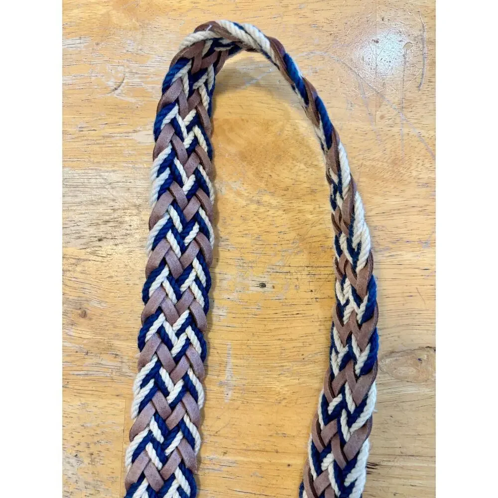 Vintage Boho Brown Leather Belt Gold Brass Buckle Mixed Braided, Men's XL